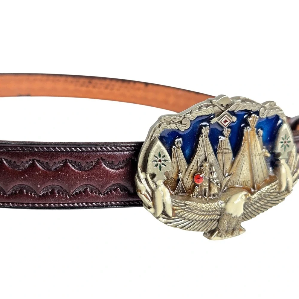 Men's Great American‎ Products 34 Leather Belt Western Eagle Teepee Buckle